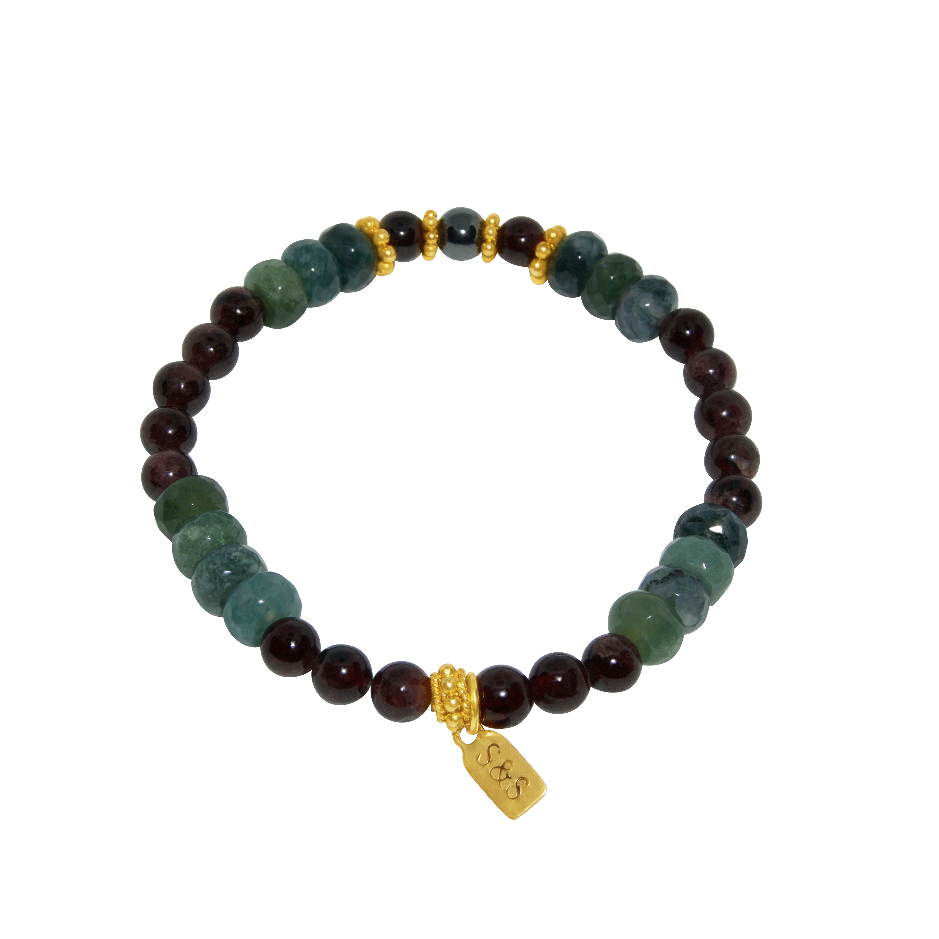 Garnet & Moss Agate Bracelet