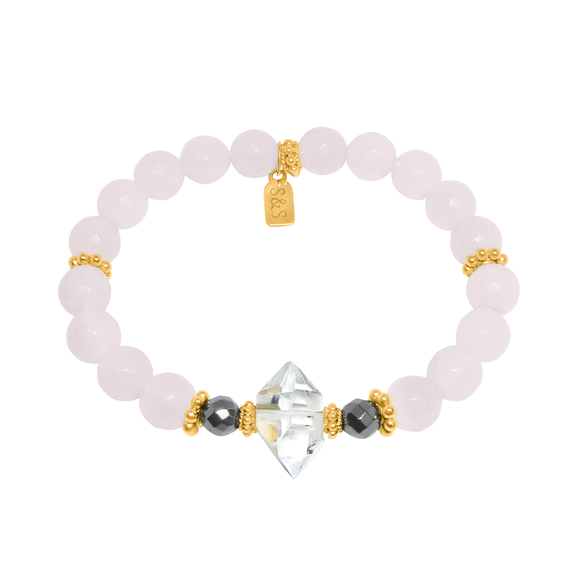 <img src="Herkimer_Quartz_Bracelet001.png" alt=“Rose Quartz Herkimer diamond crystal bracelet”>